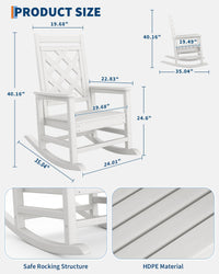 Fauteuil à bascule d'extérieur Garvee en PEHD résistant aux intempéries avec imitation bois pour terrasse et jardin, capacité de charge de 172 kg, blanc, ergonomique et facile à nettoyer