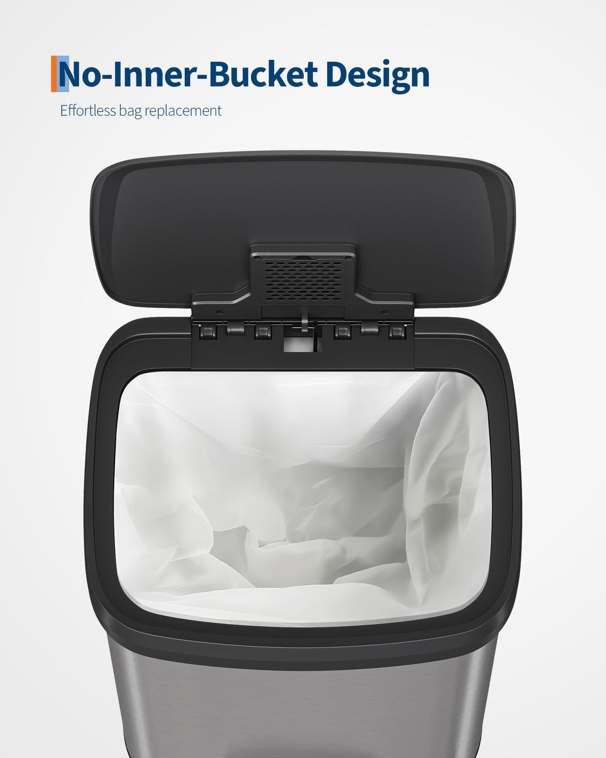 Poubelle Garvee 13 gallons en acier inoxydable avec couvercle, fermeture amortie, poignée ergonomique, argentée, pour îlot de cuisine, grande taille, antirouille