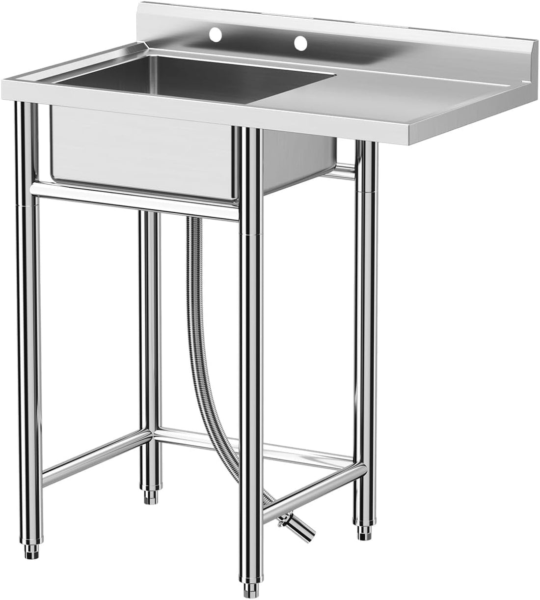 Garvee Évier de Buanderie en Inox 91 x 53 x 102cm avec Étagère et Pieds Réglables, Bac Utilitaire pour Buanderie et Garage, Sans Robinet, Argenté