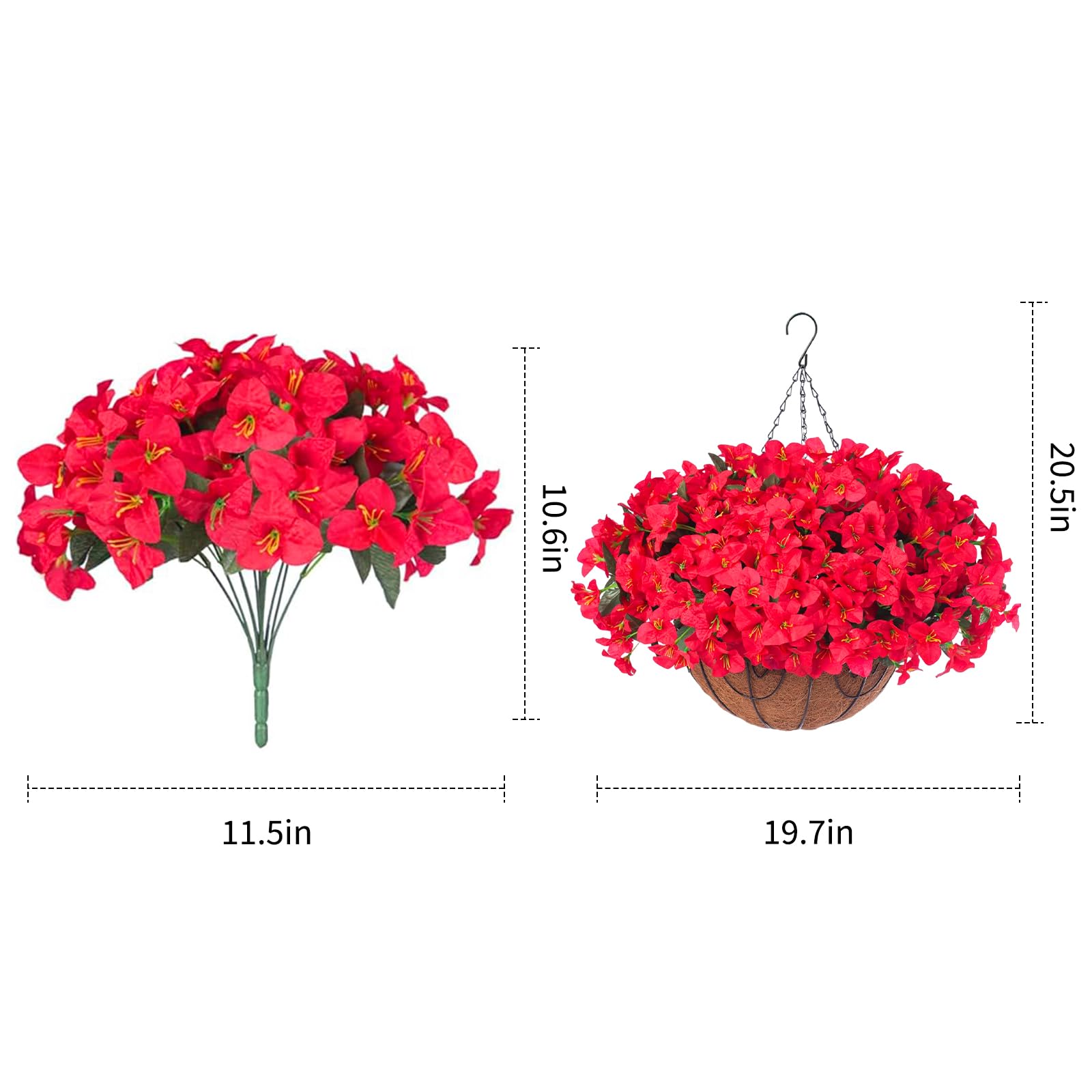 Ensemble de bougainvilliers artificiels Garvee avec panier pour jardin et terrasse, résistant aux intempéries et aux UV, rouge et vert