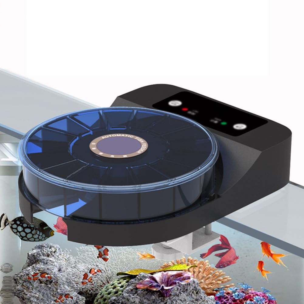 Distributeur automatique de nourriture pour poissons rechargeable Garvee – Minuteur d'aquarium avec port USB – Pour petits et moyens poissons jusqu'à 15 cm, différents types d'aliments