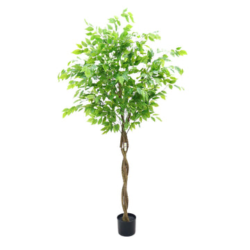 Ficus artificiel Garvee de 1,5 m avec feuilles en soie et pot en ciment robuste, vert, pour la maison et le bureau