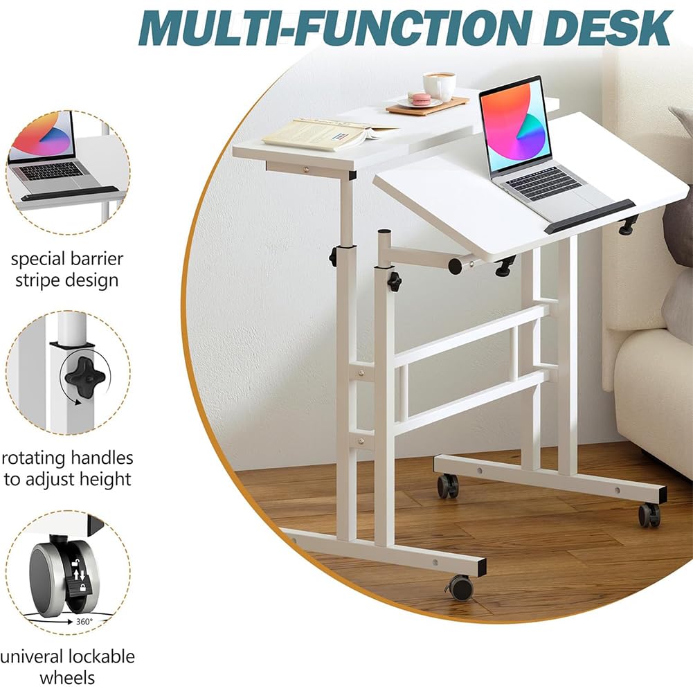 Garvee Bureau assis-debout mobile 60 × 60 × 70-110 cm, hauteur réglable, plateau inclinable, 4 roulettes, motif fleur de prunier, idéal télétravail.