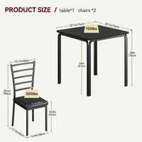 Ensemble table et chaises 3 pièces Garvee pour 2 personnes, plateau en MDF, gain de place, stable, idéal pour la cuisine et la salle à manger, design moderne, noir