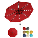 Garvee Parasol De terrasse 305 cm Avec Lumières Solaires, 8 Baleines Robustes, Protection UV, Polyester Imperméable, Cadre En Fer Résistant - Rouge
