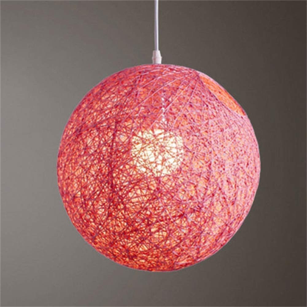 Garvee suspension d'extérieur rotin tressé - abat-jour rond 15 cm - Style Bohème Fait Main - Luminaire Jardin porche Salon - 7 couleurs vives, Rose