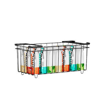 Paniers de rangement Garvee en fil métallique, acier thermolaqué, empilables, avec poignées, pour la cuisine et le bureau, grand format, ouverts, noirs