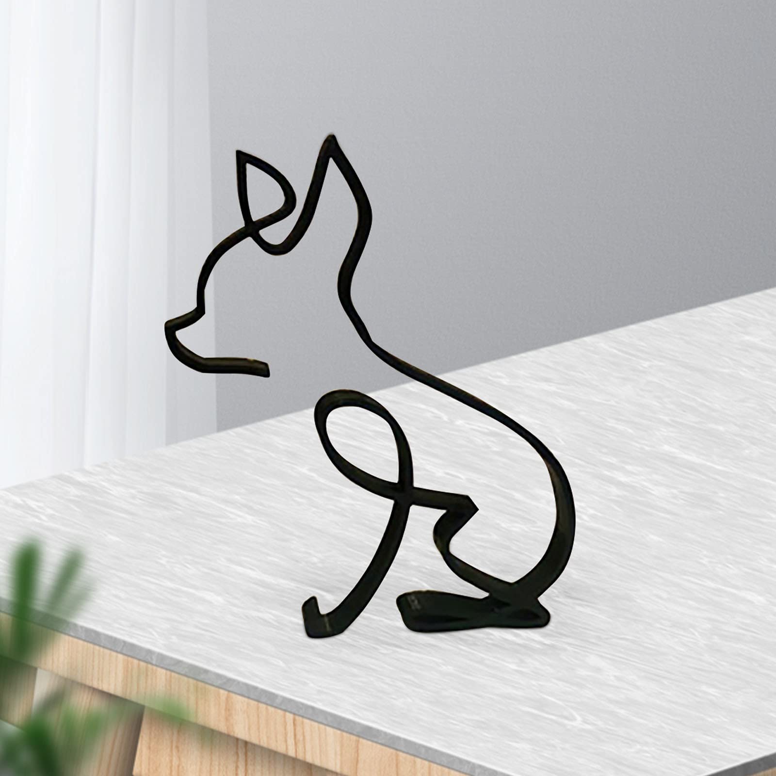 Sculpture murale en métal Garvee représentant un chien. Art minimaliste géométrique abstrait en fil de fer, robuste et décoratif pour la maison ou le bureau (noir).