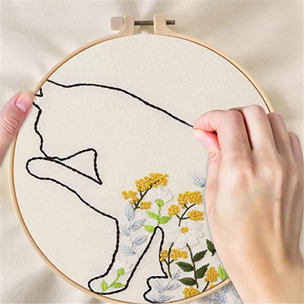 Kit de broderie Garvee 3 pièces pour débutants avec motif, instructions, sac à broder, tambour à broder, kits de point de croix à faire soi-même pour sacs en toile, adultes