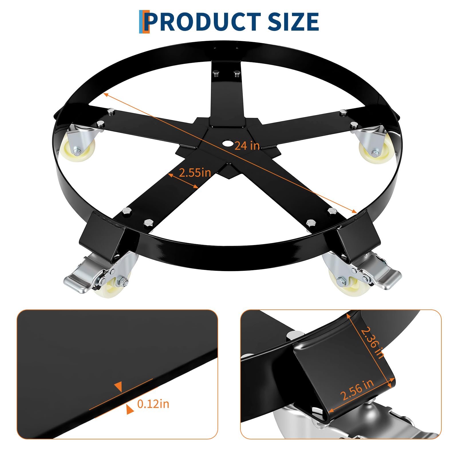 Chariot porte-fûts Garvee de 55 gallons – Châssis en acier galvanisé, système anti-basculement, freins et roues pivotantes, capacité de 567 kg