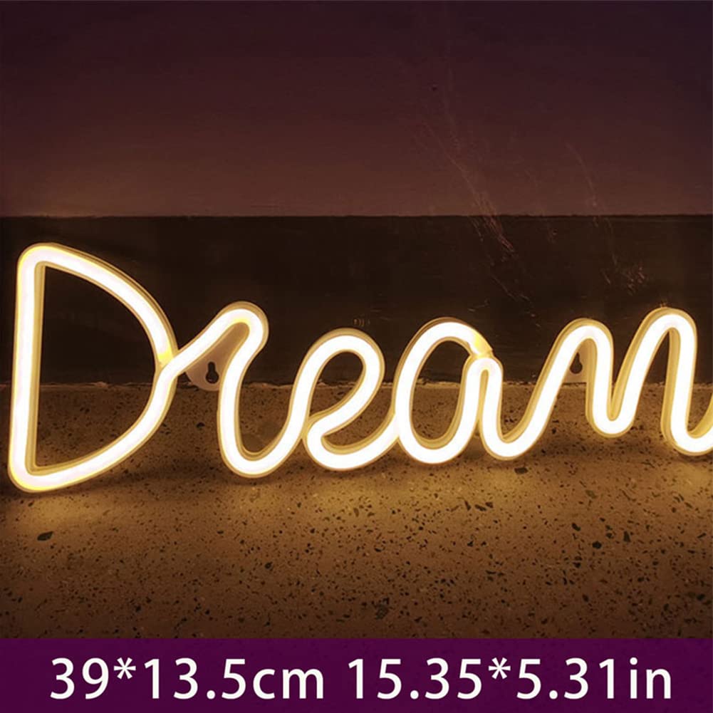 Garvee Enseigne lumineuse LED néon Dream, alimentée par USB, pour chambre, bar, mariage, 39 × 13,5 cm, Blanc chaud