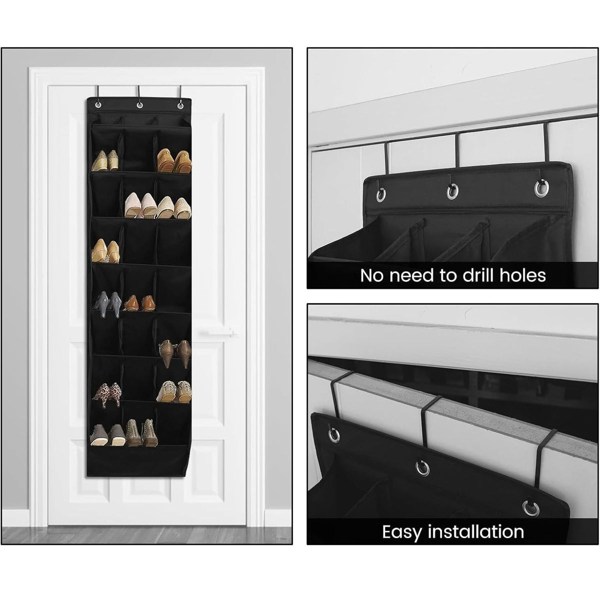 Organisateur de chaussures Garvee à suspendre à la porte, 24 poches, gain de place, robuste, pour chambre et salle de bain, couleur neutre