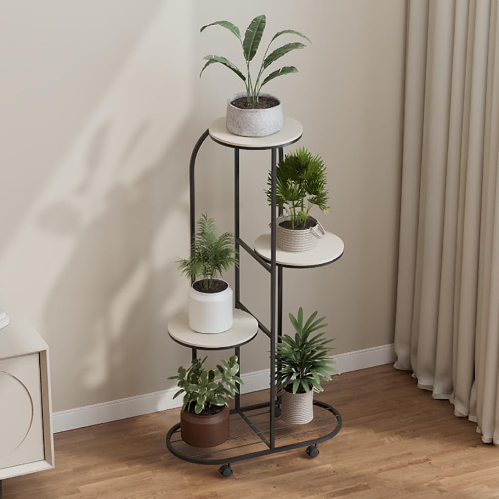 Garvee support à plantes 4 niveaux en métal avec roulettes, balcon, jardin et salon, noir