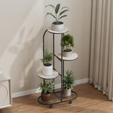 Garvee Support à plantes en métal à 4 niveaux avec roulettes pour balcon, jardin, salon, noir, robuste et polyvalent - Noir