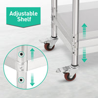 Table de travail Garvee en acier inoxydable – 152×61×89 cm, avec roulettes et protection anti-éclaboussures, robuste pour une utilisation commerciale et en cuisine