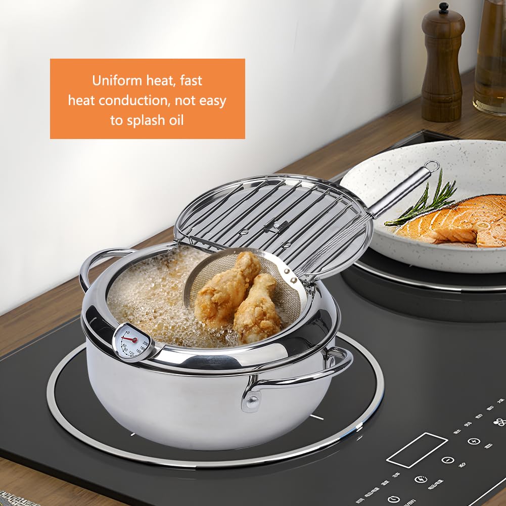 Friteuse Garvee en acier inoxydable 304, panier d'égouttage, compatible induction, finition polie miroir, contrôle de la température, cuisson saine, friture.