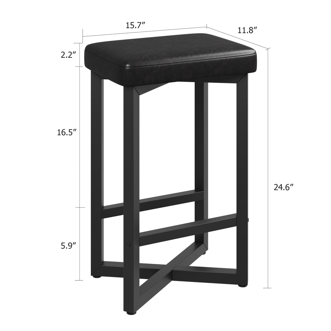 Garvee Ensemble de 4 tabourets de bar, 62,5 cm, revêtement en similicuir, structure en métal, sans dossier, idéal pour îlot de cuisine ou salle à manger, style moderne, Noir, Lot de 4