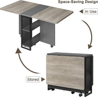 Garvee Table à Manger Pliante Grise avec Rangement 2 Niveaux, Table de Cuisine Extensible à Rabats, Rectangulaire pour 4, Gain de Place, Bureau et Maison