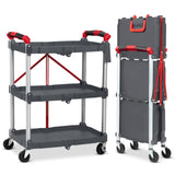 Garvee Chariot de service pliable à 3 niveaux - structure légère en aluminium, capacité de charge de 25 kg, gris