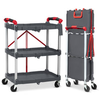 Garvee Chariot de service pliable à 3 niveaux - structure légère en aluminium, capacité de charge de 25 kg, gris