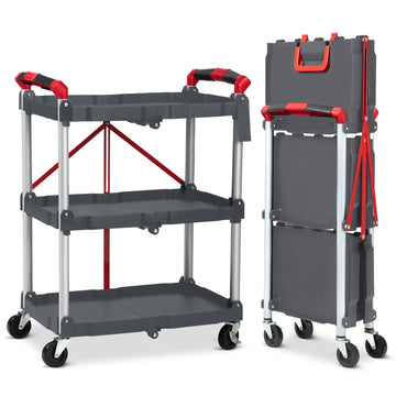 Garvee Chariot de service pliable à 3 niveaux - structure légère en aluminium, capacité de charge de 25 kg, gris