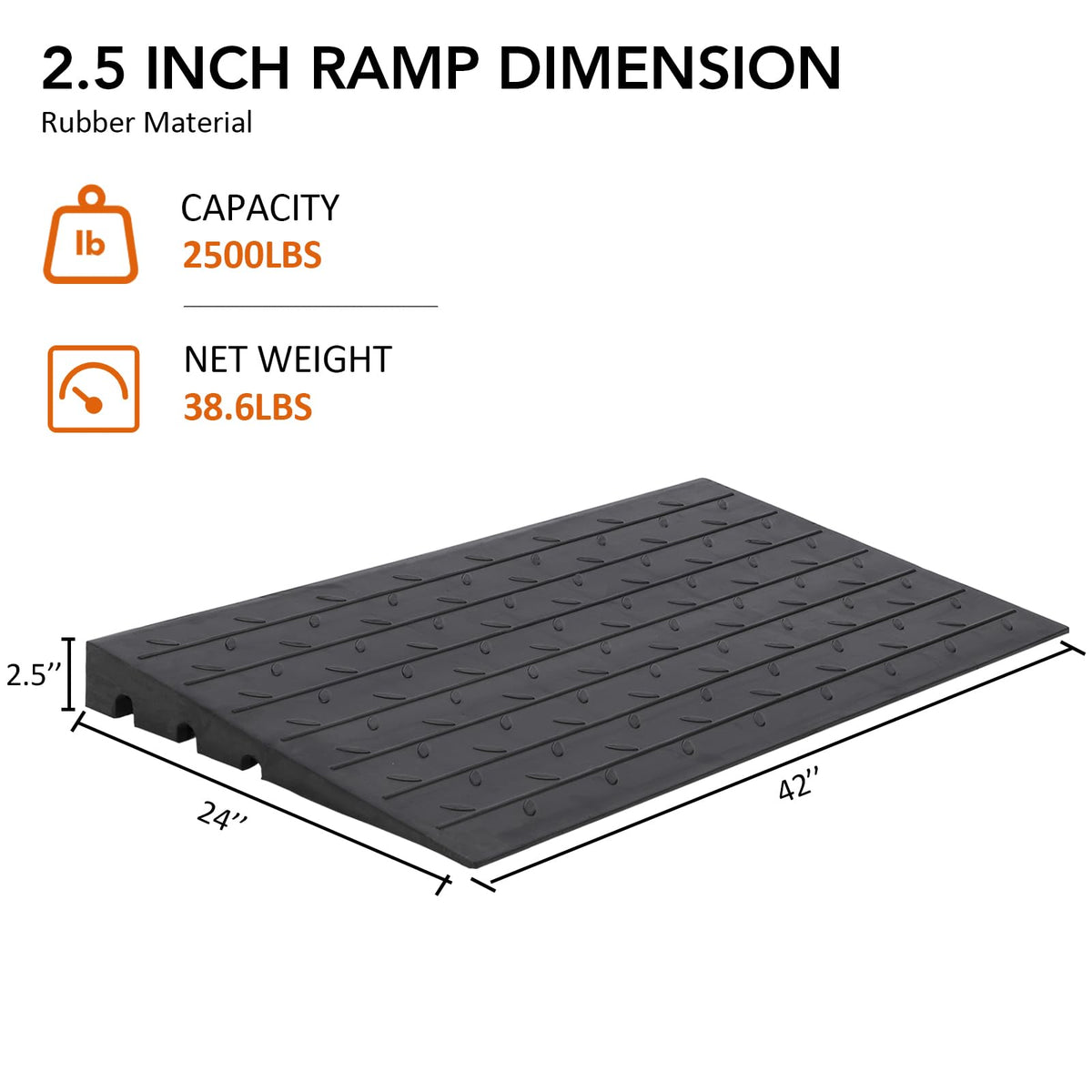 Garvee Rampe de trottoir en caoutchouc robuste 61 × 107 × 6,4 cm, hauteur 10,4 cm, pour allées, camions, bus et fauteuils roulants