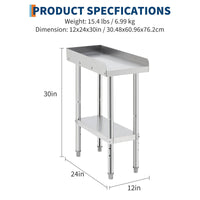 Table de cuisson Garvee en acier inoxydable 30,5 x 61 x 76 cm avec rebord de 5 cm et roulettes verrouillables pour la cuisine et le barbecue, capacité de charge de 300 kg, certifiée NSF, construction robuste, argent