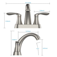 Robinet de salle de bain Garvee de 10 cm (4 po), valve en céramique, fini nickel brossé, double poignée, bonde escamotable, installation facile