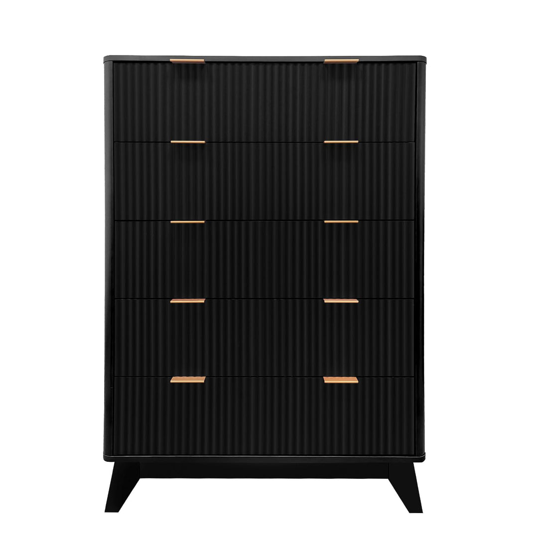 Commode haute Garvee en bois, 5 tiroirs, design cannelé, MDF moderne, robuste, pour salon, chambre, chambre d'enfant, blanche