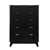 Garvee commode haute en bois, 5 tiroirs, design cannelé, MDF moderne, pour salon, chambre, chambre d'enfant, blanc