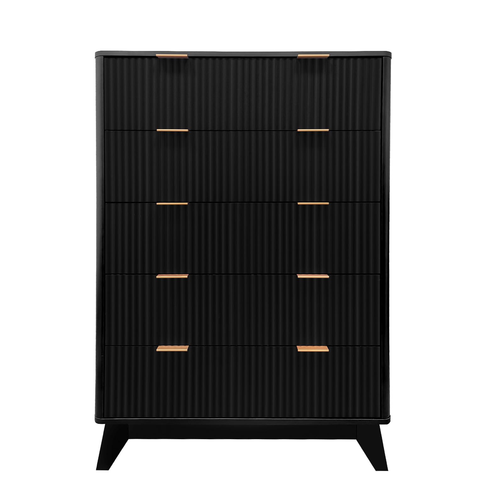 Commode haute Garvee en bois, 5 tiroirs, design cannelé, MDF moderne, robuste, pour salon, chambre, chambre d'enfant, blanche