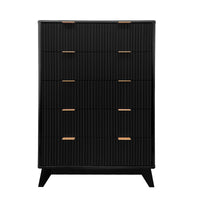 Commode haute Garvee en bois, 5 tiroirs, design cannelé, MDF moderne, robuste, pour salon, chambre, chambre d'enfant, blanche