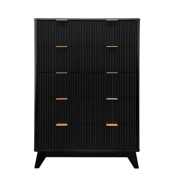Commode haute Garvee en bois, 5 tiroirs, design cannelé, MDF moderne, robuste, pour salon, chambre, chambre d'enfant, blanche