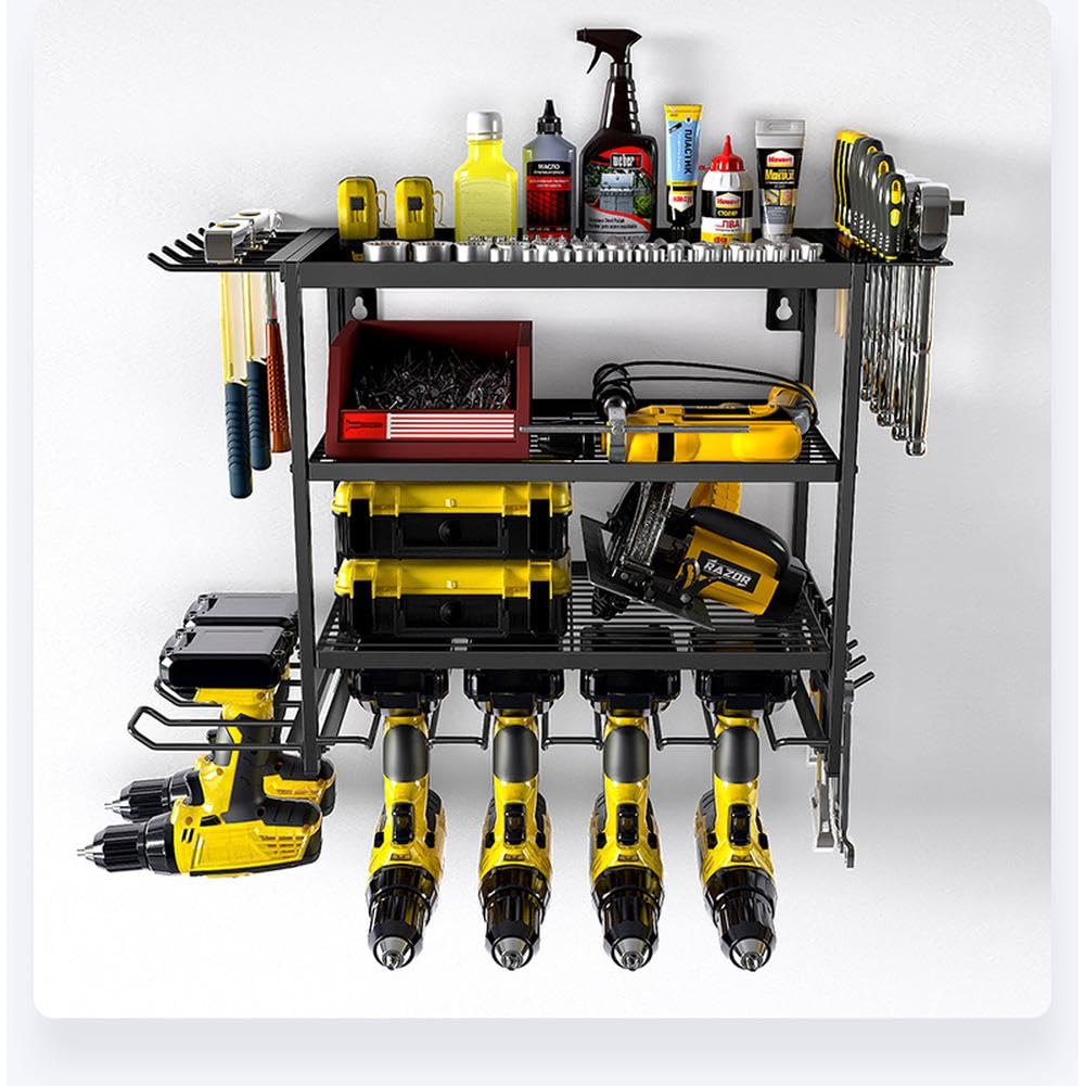 Organisateur d'outils électriques Garvee, support mural à 4 niveaux avec porte-perceuses, construction métallique robuste, gain de place, noir, pour atelier et garage