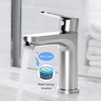 Mitigeur de salle de bain Garvee, hauteur de bec 128 mm, finition chromée, économie d'eau pour salles de bain modernes et toilettes invités