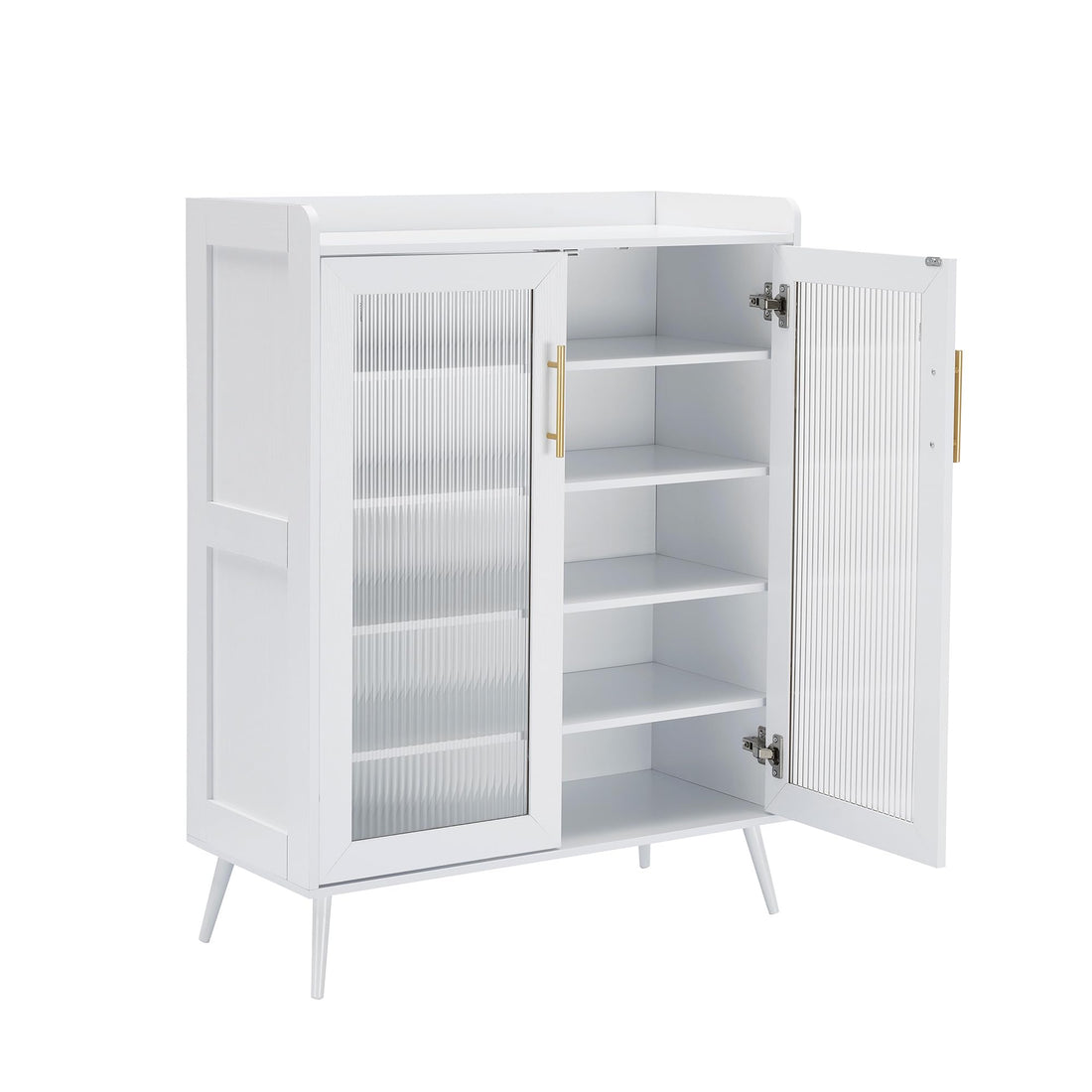 Meuble à chaussures Garvee à 5 niveaux avec façade en verre, étagères réglables, pieds robustes, blanc, gain de place pour couloir et entrée