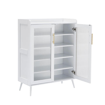 Meuble à chaussures Garvee à 5 niveaux avec façade en verre, étagères réglables, pieds robustes, blanc, gain de place pour couloir et entrée