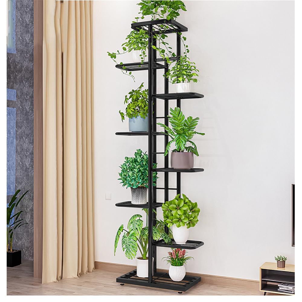 Garvee étagère à plantes d’angle 8 niveaux en métal, antidérapante et imperméable, salon, balcon et jardin, noir