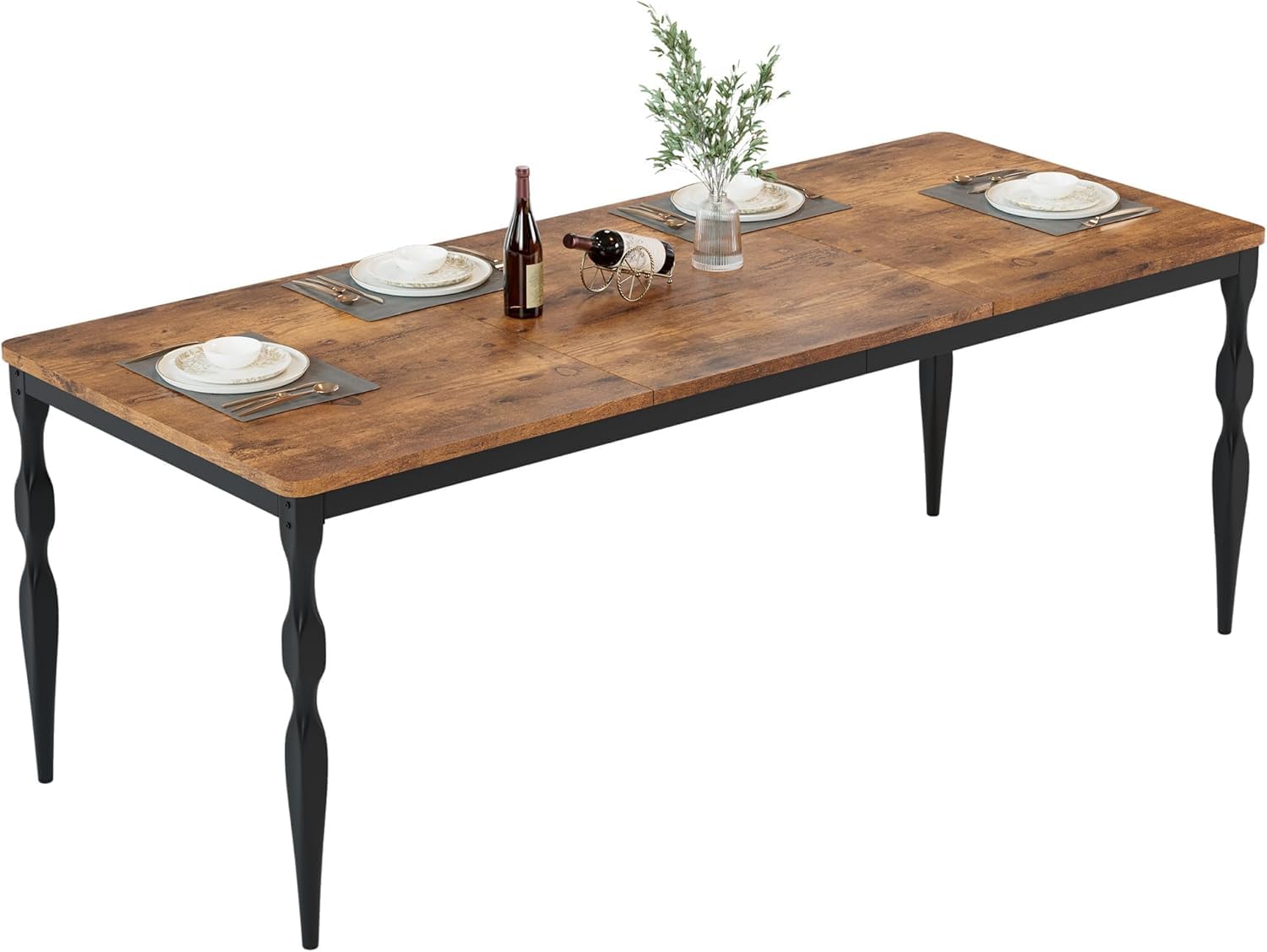 Table de salle à manger Garvee style ferme 180 cm, rectangulaire, robuste, en bois avec pieds en métal, pour la cuisine et la salle à manger, 6 à 8 couverts, résistante aux rayures, stable, en bois naturel