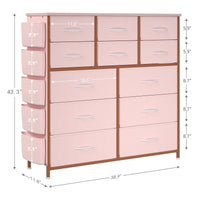 Garvee commode à 12 tiroirs, en tissu, structure en métal, plateau en bois avec poches latérales et crochets, pour la chambre, rose