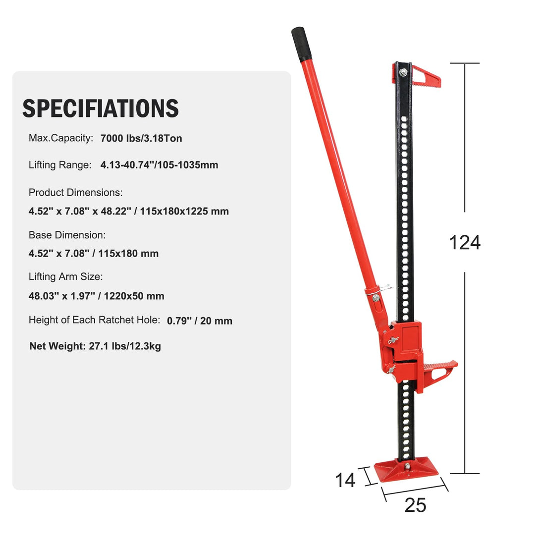 Garvee Cric agricole High Lift 122 cm en acier, capacité 3 tonnes, cric tout-terrain bleu pour 4x4, levage, traction et dépannage agricole