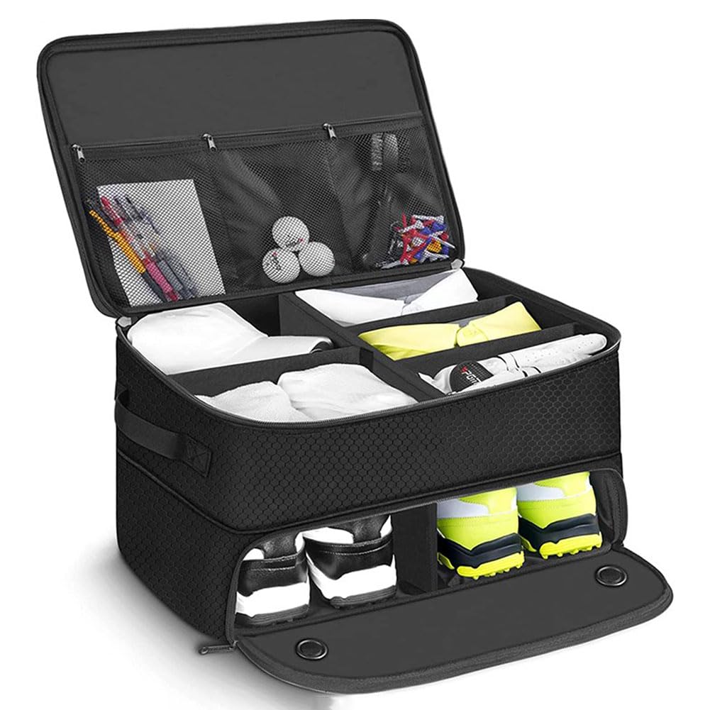 Coffre de golf Garvee, organisateur 2 couches étanche avec 5 compartiments ventilés, portable et robuste, pour accessoires de golf, voiture et extérieur.