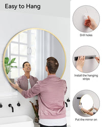 Miroir rond doré Garvee 20 pouces, verre HD, cadre en métal doré mat, sans distorsion, pour salle de bain et salon