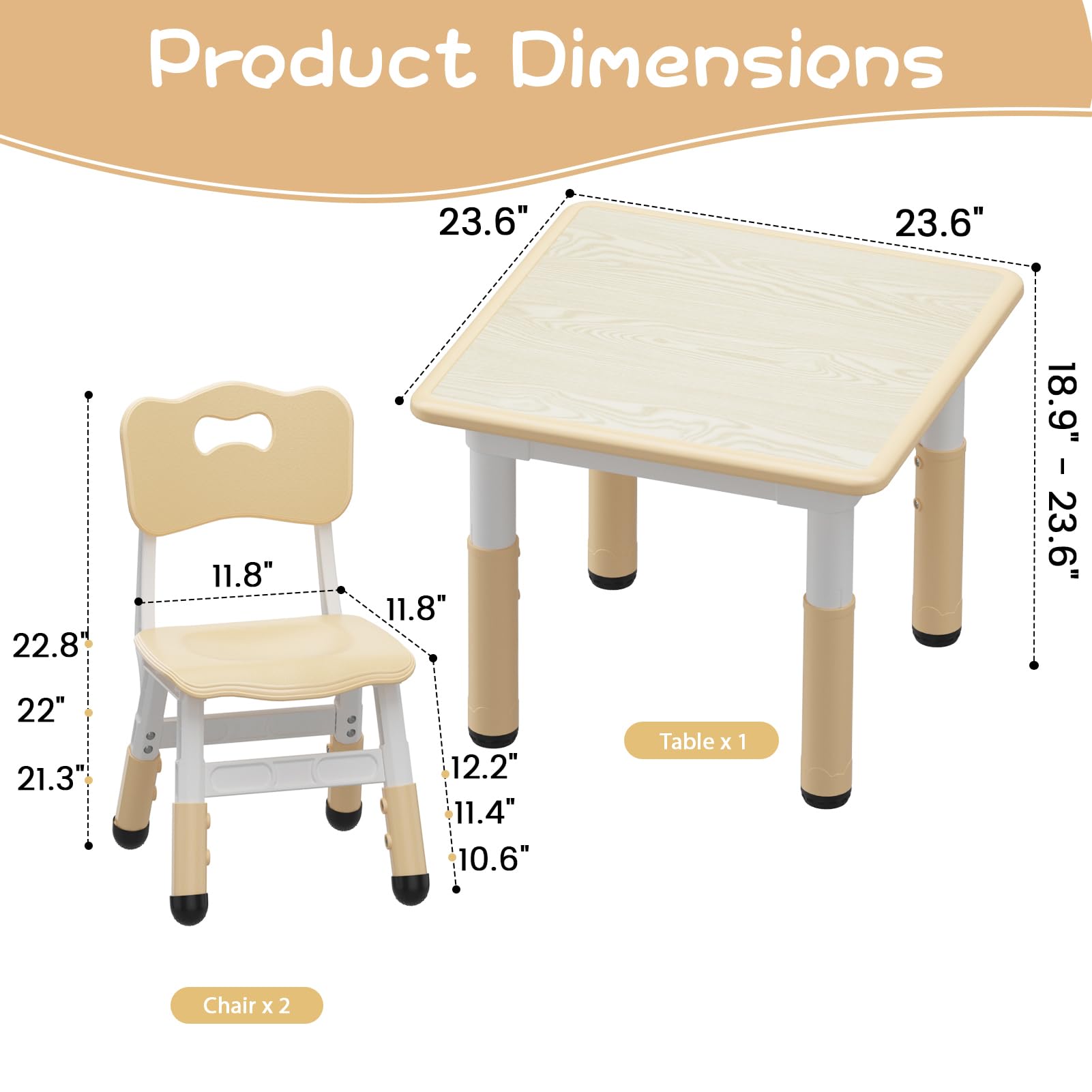 Ensemble table et 2 chaises pour enfants Garvee, plateau de table graffiti, hauteur réglable, multifonctionnel, en bois robuste pour lire, dessiner et jouer