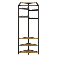 Armoire d'angle Garvee avec banc à chaussures et porte-manteau 3 en 1 à 6 crochets doubles, idéale pour l'entrée et le couloir. Couleur : marron rustique.