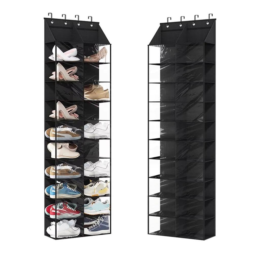 Étagère à chaussures de porte Garvee, 10 niveaux et 20 poches, tissu Oxford, crochets métalliques robustes, gain de place pour placards étroits, 162,5 cm (H) x 51 cm (L) x 18 cm (P)