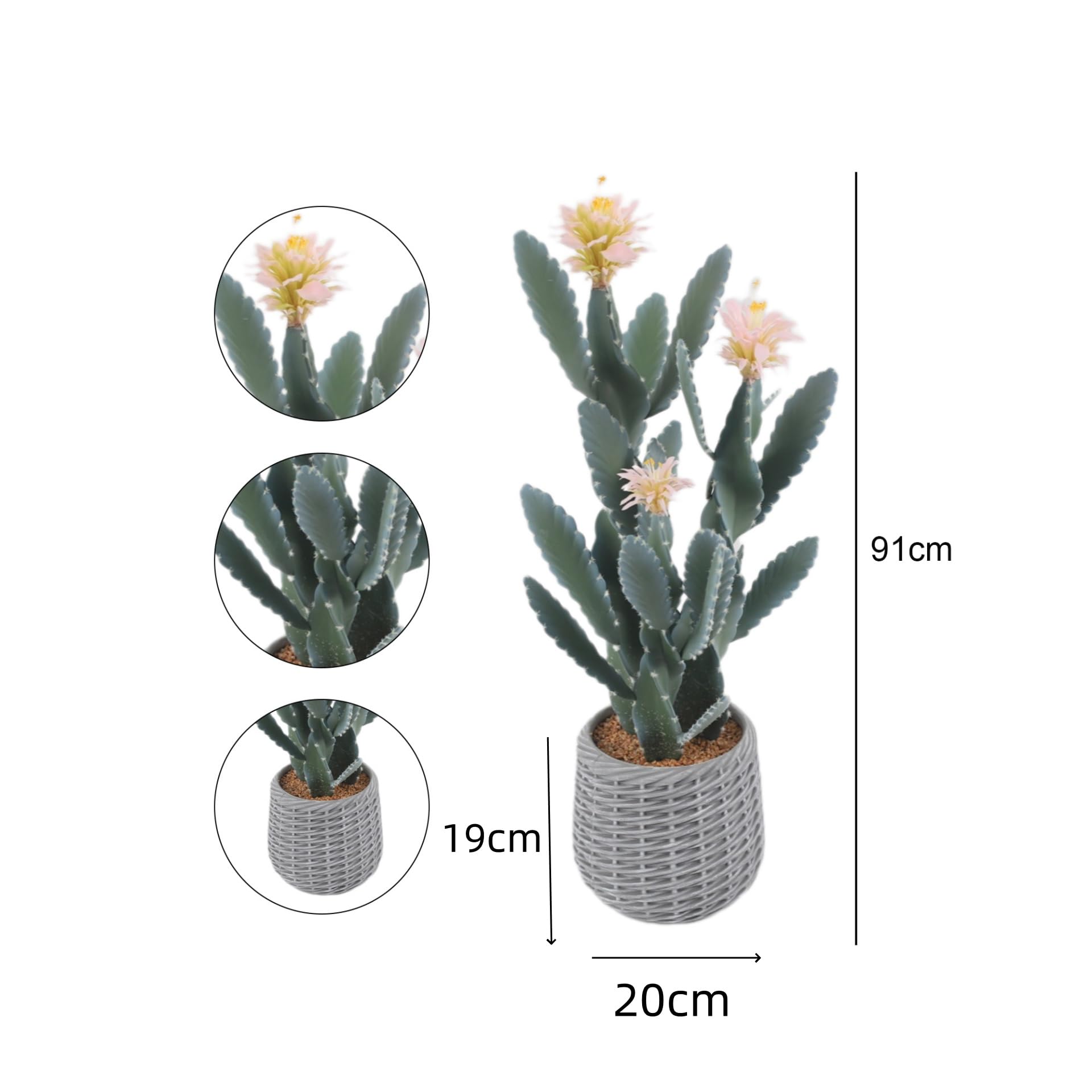 Garvee Cactus artificiel 91cm, grande plante décorative en plastique vert, aspect naturel pour salon, bureau et entrée