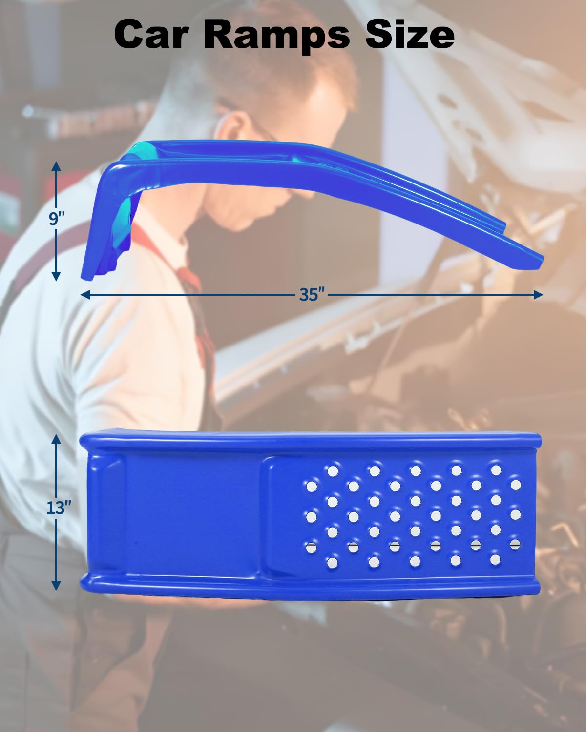 Rampes de réparation automobile robustes Garvee, capacité de charge de 3630 kg (8000 lb), ensemble de 2, hauteur de levage de 20 cm (8 po), acier, antidérapantes, bleues, 91,4 cm x 33 cm x 22,9 cm (36 po x 13 po x 9 po)