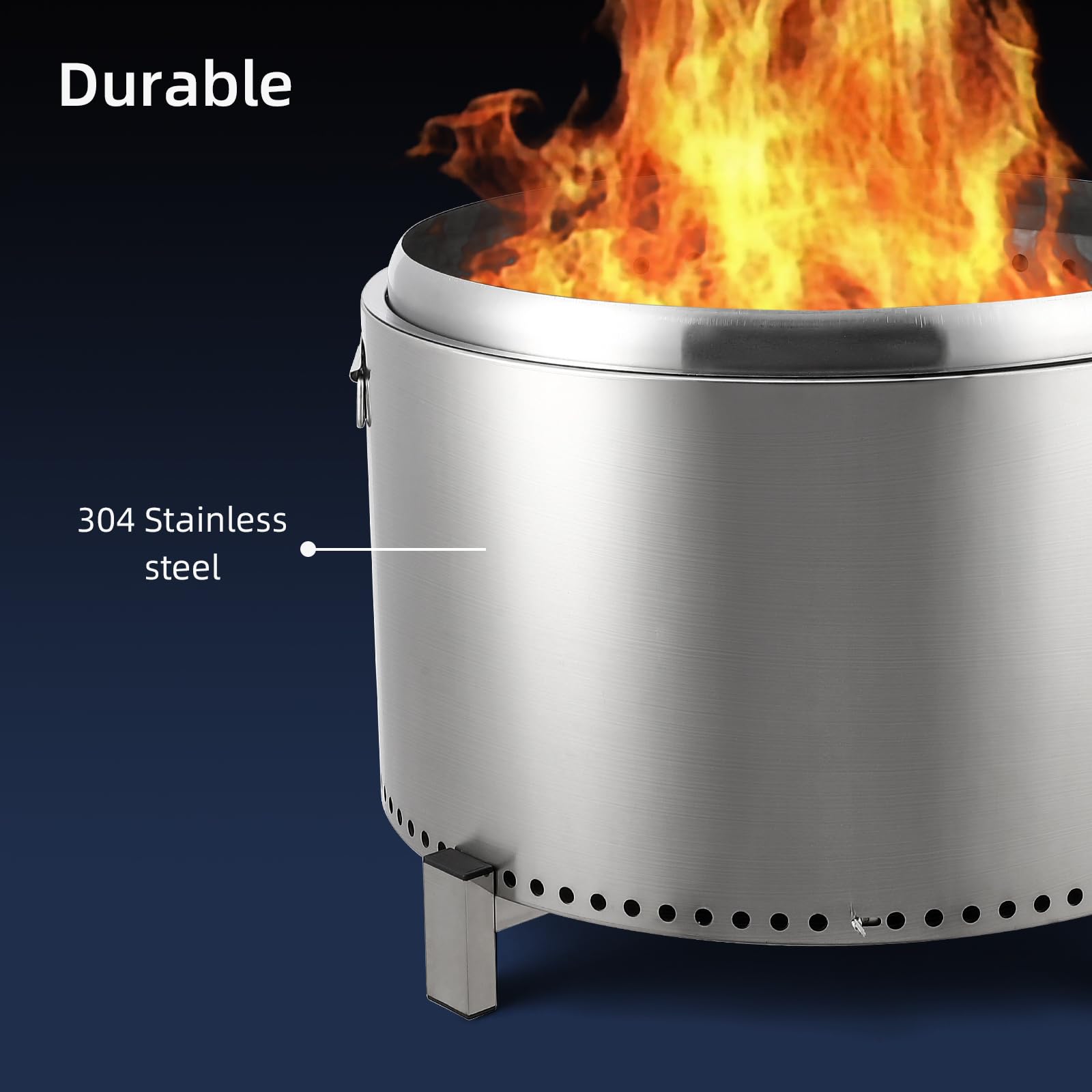 Brasero Garvee 69 cm sans fumée – Panier à feu en acier inoxydable avec cendrier amovible et poignées pour jardin et terrasse