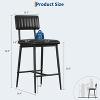 Ensemble de 2 tabourets de bar Garvee, en cuir PU, rembourrage épais, pieds en métal, dossier et repose-pieds, idéal pour îlot de cuisine, 65 cm (25,6 pouces), stable et élégant.
